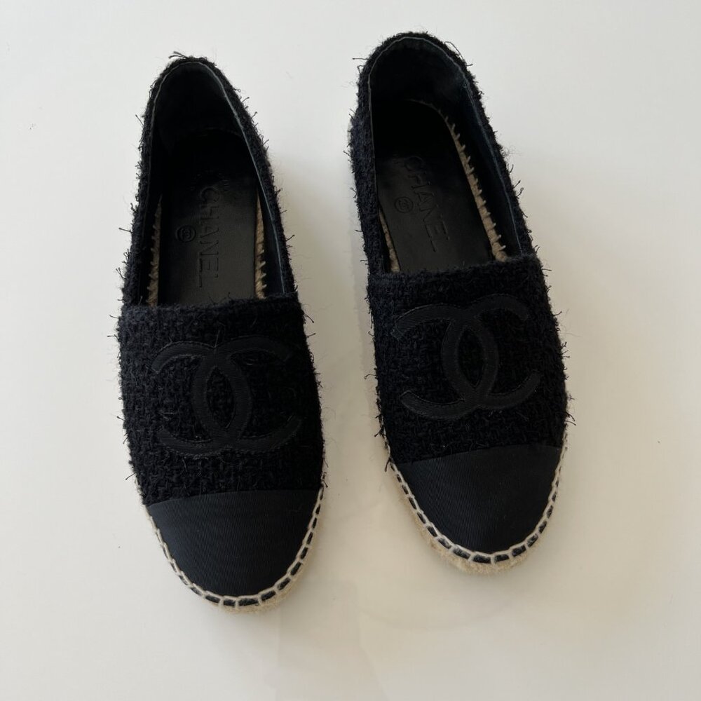 Chanel Authentic Espadrilles Black Tweed